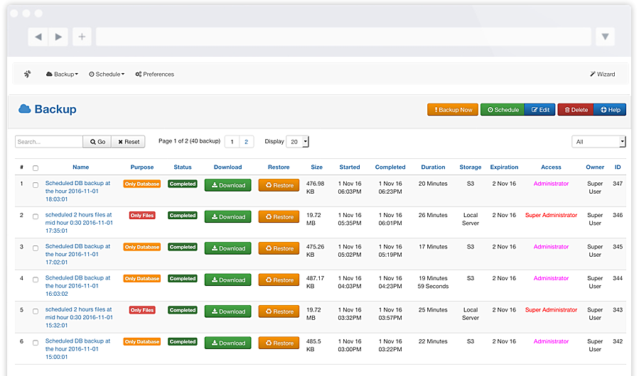 wordpress and joomla backup